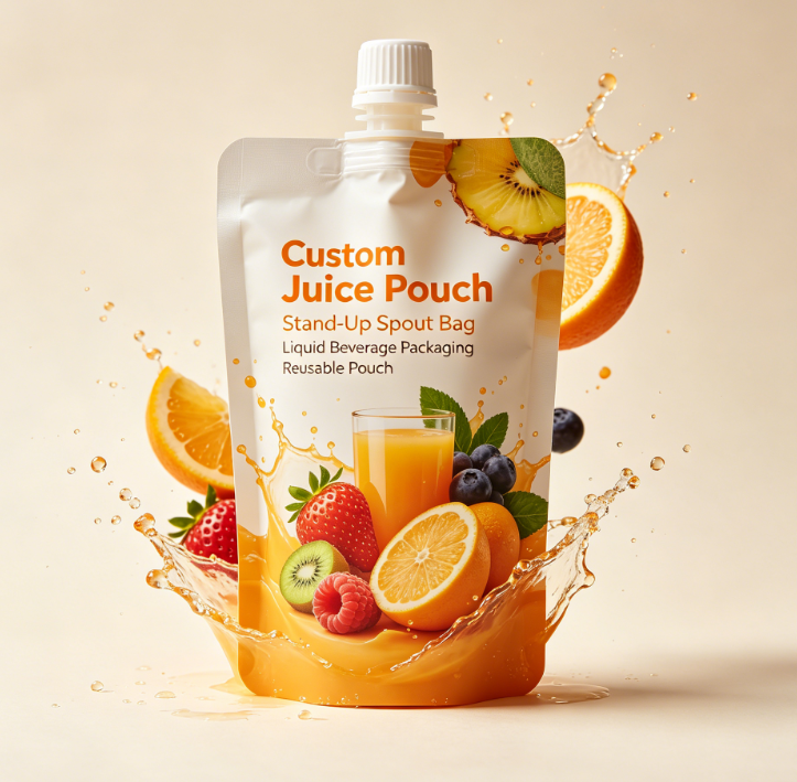 Beg Muncung Jus Bercetak Tersuai Minuman Cecair Boleh Digunakan Semula Beg Muncung Tegak