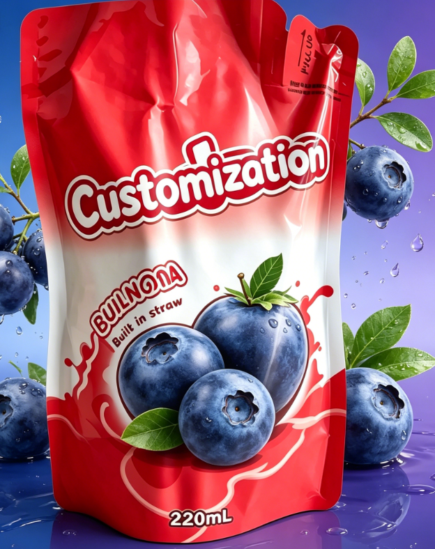 Kantung Jerami Terbina Dalam Bercetak Tersuai 220ml Untuk Minuman Puree Buah Jus